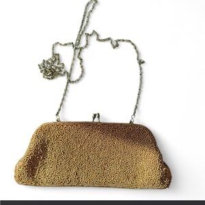 Elegant Light Brown Beaded Clutch